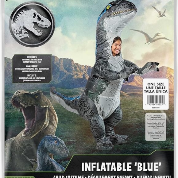 Jurassic World: Blue Velociraptor Inflatable Costume for Kids, Unisex One Size - Picture 6 of 6